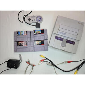 SNES Super Nintendo Console and Games Lot Mario Kart World All Stars Working